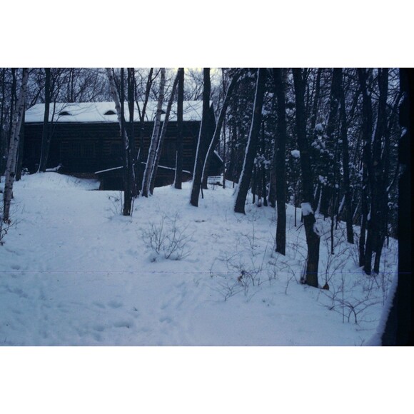 Other - Kodak Slide 1950s Red Border Kodachrome Log Cabin In Winter time